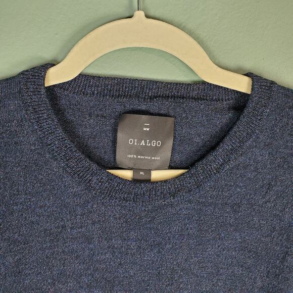 01.ALGO Men's Blue Merino Wool Crewneck Sweater Size XL - Picture 4 of 6
